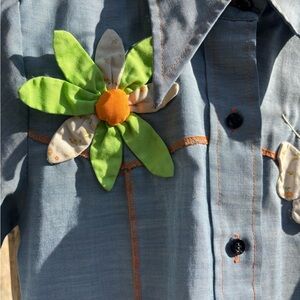 Vintage 60s Patchwork Appliqué Flower Power Work Shirt